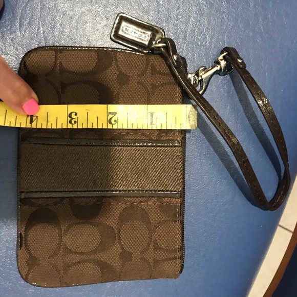 Coach brown signature w/leather trim wristlet - Picture 9 of 14